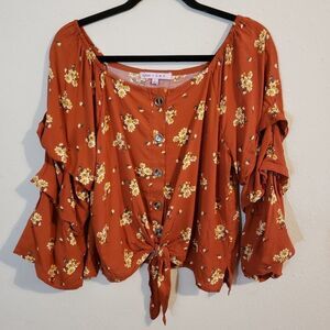 Crave Fame Large floral ruffle sleeves button fron